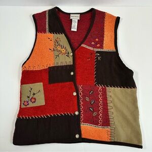 Vintage Napa Valley Patchwork Vest‎ Medium Fall Embroidered Button Front Casual